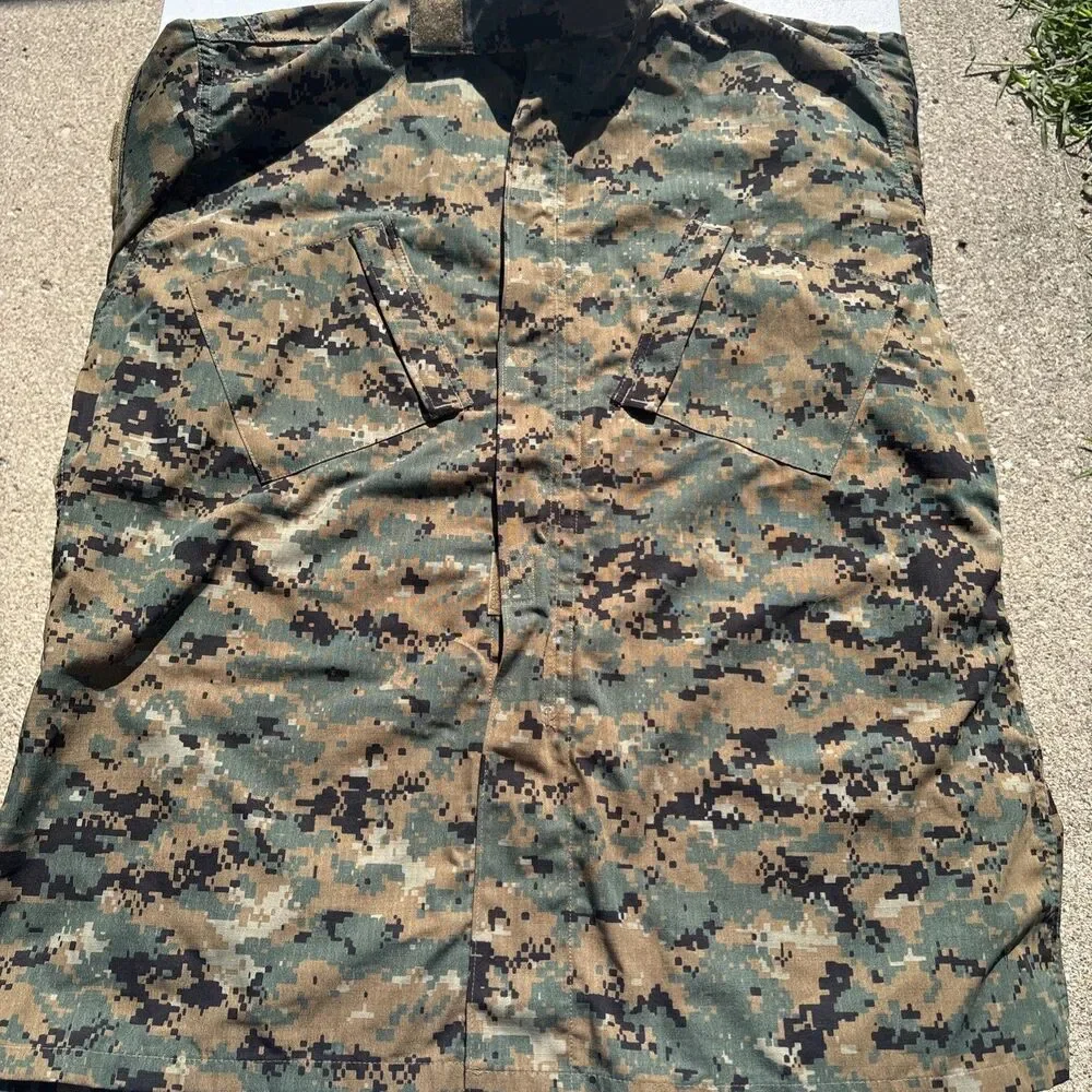 Tru-Spec Digital Camo Combat Shirt Unisex XL Long Green Brown Long Sleeve